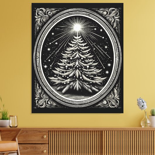 Zwarte kerstboom canvas afdruk (Insitu (Woonkamer))