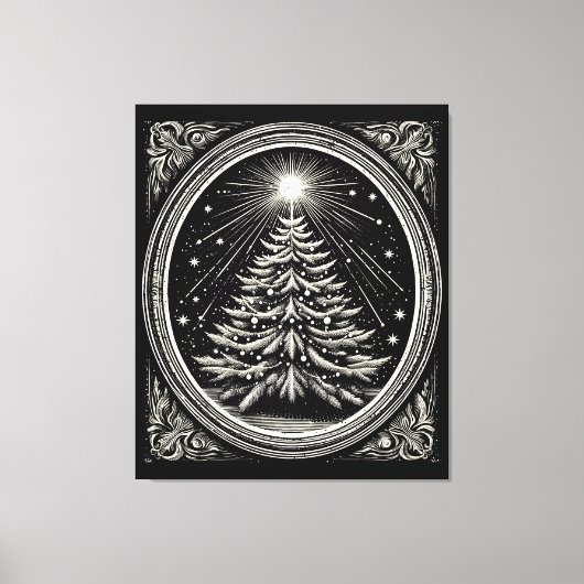 Zwarte kerstboom canvas afdruk (Voorkant)