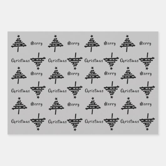 Zwarte kerstboom Faux Silver Glitter Holiday Inpakpapier Vel (Voorkant 2)