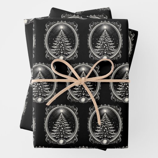 Zwarte kerstboom  inpakpapier vel (In situ)