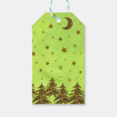 Zwarte kerstboom, sterren op abstract papier cadeaulabel (Achterkant)