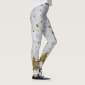Zwarte kerstboom, sterren op abstract papier leggings (Rechts)