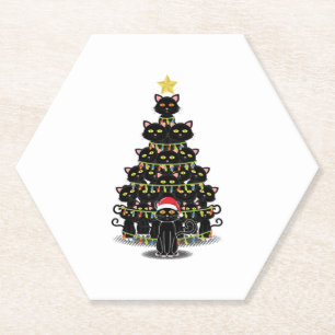 Zwarte kerstboomkatten Kat Kerstmis Kartonnen Onderzetters