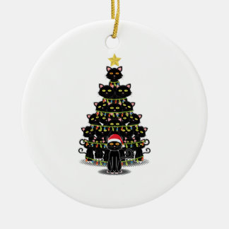 Zwarte kerstboomkatten Kat Kerstmis Keramisch Ornament