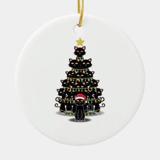 Zwarte kerstboomkatten Kat Kerstmis Keramisch Ornament (Voorkant)