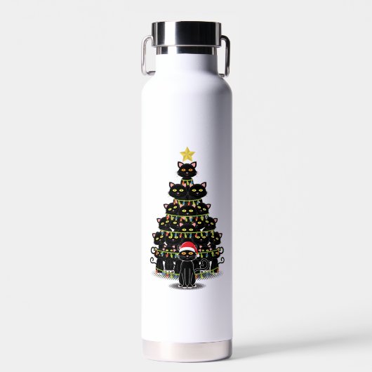 Zwarte kerstboomkatten Kat Kerstmis Waterfles (Voorkant)