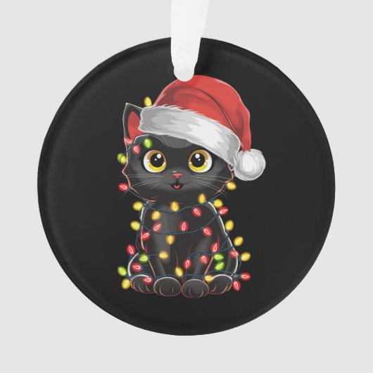 Zwarte kerstboomverlichting met zwarte kat ornament (voorkant)