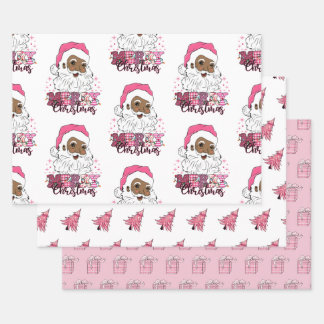 Zwarte kerstcadeaupapierset van 3 inpakpapier vel