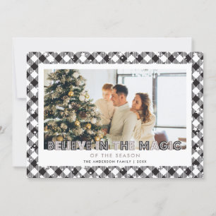 Zwarte Kerstkaart met foto 'Geloof in de magie'