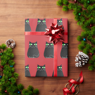 Zwarte Kerstkat Cadeaupapier
