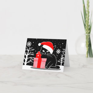 Zwarte Kerstkat Feestdagen Kaart