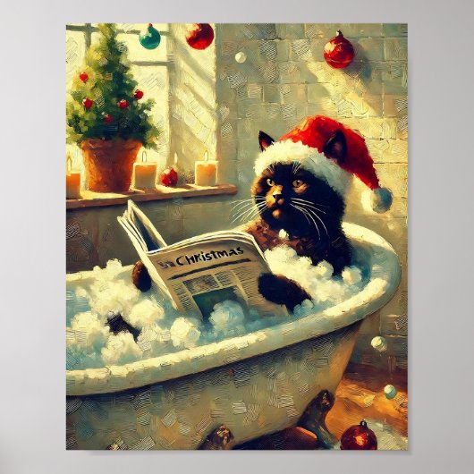 Zwarte Kerstkat in bad Poster (Voorkant)