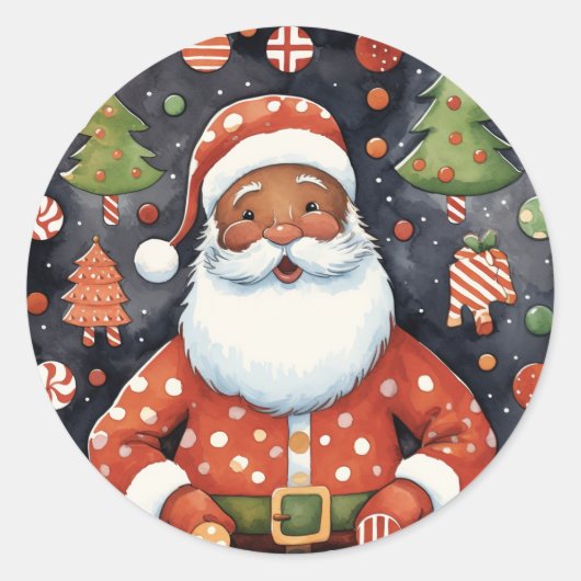 Zwarte Kerstman - Afro-Amerikaanse Kerstman Ronde Sticker (Voorkant)