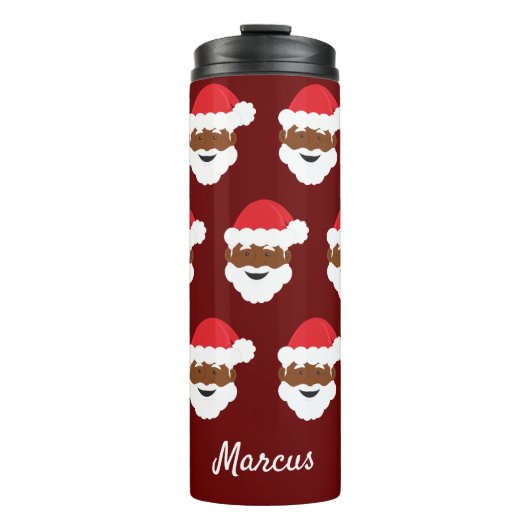 Zwarte kerstman Bruin Skin Burgundy Kerstmis Thermosbeker (Voorkant)