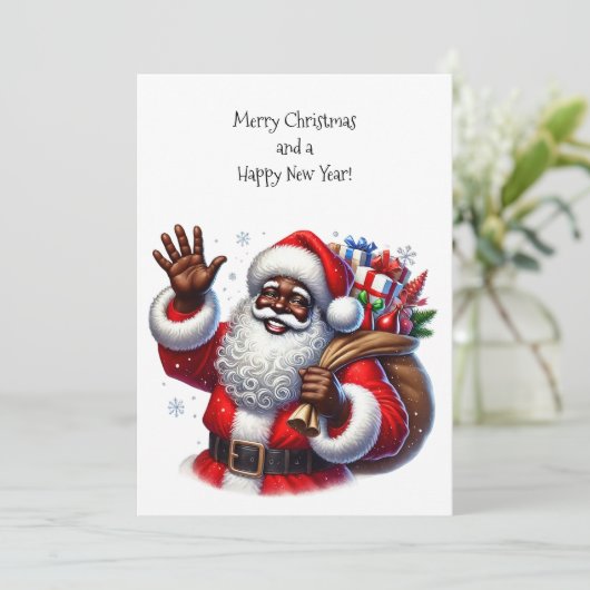 Zwarte Kerstman en Tas van Gifts Platte Kaart Pers (Staand voorkant)