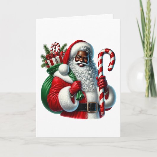 Zwarte kerstman en zak met cadeaus personaliseren kaart (Voorkant)