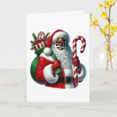 Zwarte kerstman en zak met cadeaus personaliseren kaart (Gele Bloem)