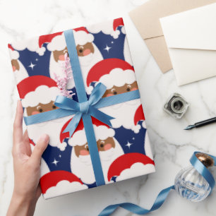 Zwarte kerstman, esthetisch kerstblauw cadeaupapier