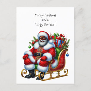 Zwarte Kerstman in een slee met geschenken Feestdagenkaart