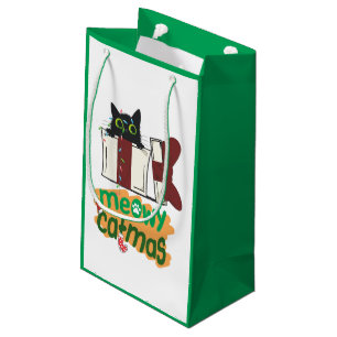 Zwarte Kerstman Kat Verward In Kerstboom Lichten Klein Cadeauzakje