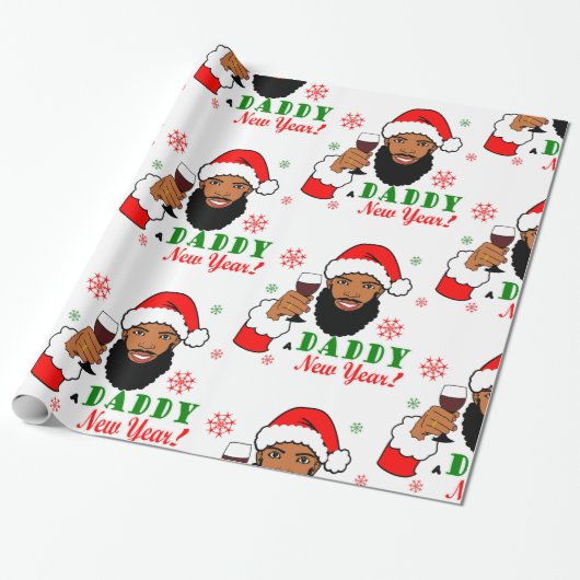 Zwarte kerstman Man Mannen bibard Cadeaupapier (Uitgerold)
