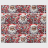 Zwarte Kerstman Melanin Kerst 3D St. Nick Cadeaupapier (Vlak)