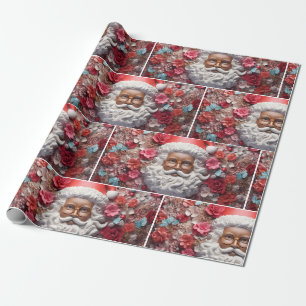 Zwarte Kerstman Melanin Kerst 3D St. Nick Cadeaupapier
