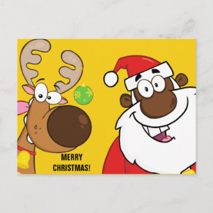 Zwarte Kerstman met rendier Feestdagenkaart