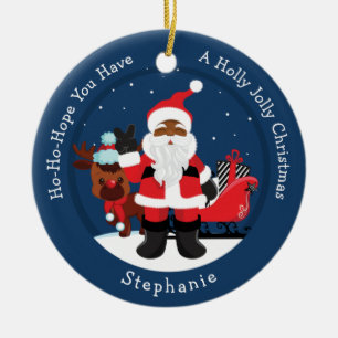 Zwarte Kerstman met Rudolph Keramisch Ornament