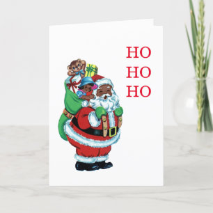 Zwarte Kerstman met Speelgoed Feestdagen Kaart