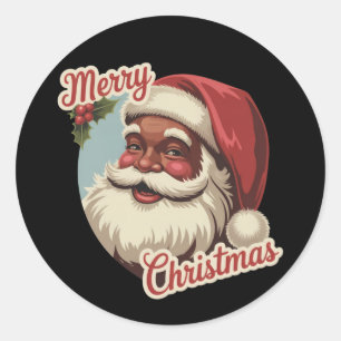 Zwarte Kerstman Retro Kerstmis Vintage Vakantie Ronde Sticker