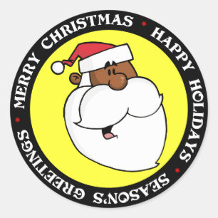 Zwarte kerstman ronde sticker