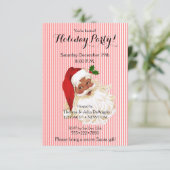 Zwarte Kerstman Rood Wit Streep Uitnodiging (Staand voorkant)