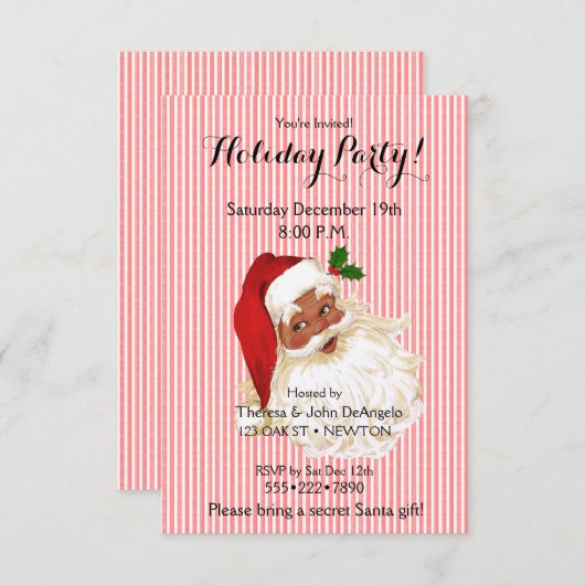 Zwarte Kerstman Rood Wit Streep Uitnodiging (Voorkant / Achterkant)