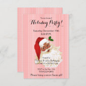 Zwarte Kerstman Rood Witte Streep Uitnodiging (Voorkant / Achterkant)