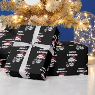 Zwarte Kerstman Skelet Humoristische Gotische Twis Cadeaupapier