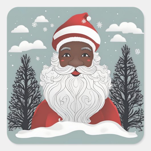 Zwarte kerstman vierkante sticker (Voorkant)