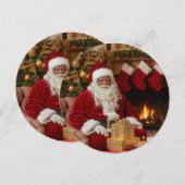 Zwarte Kerstman zittend bij open haard kerstkaart (Voorkant / Achterkant)