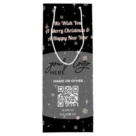 Zwarte Kerstmis Business Logo QR-code Snowflake Wijn Cadeautas (Achterkant)