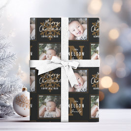 Zwarte Kerstmis Calligraphy Familie 2 foto Cadeaupapier