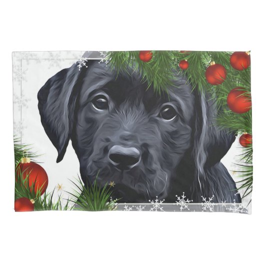 Zwarte Kerstmis - Cute Dog Puppy Labrador Kussensloop (Voorkant)