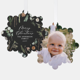 zwarte Kerstmis minimale botanische foto Ornament Kaart