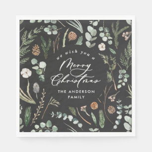 Zwarte Kerstmis minimale elegante botanische foto Servet