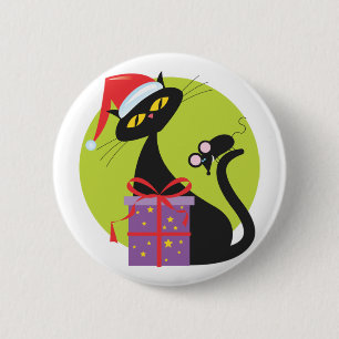 Zwarte kerstmuis van 1950 met zwarte kerst ronde button 5,7 cm