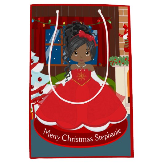 Zwarte kerstprinses medium cadeauzakje (Voorkant)