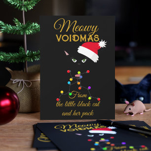 Zwarte Kerstverlichting Katten Kerstmis Meowy Void Feestdagenkaart