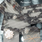 zwarte kerstversiering met lint inpakpapier vel