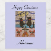 Zwarte kerstwijn-etiketten met kat wijn etiket (Enkel label)