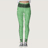 Zwarte Keten Trim Kelly Green White Houndstooth Leggings (Voorkant)