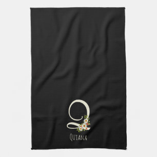 Zwarte keukendoek met monogram Huis geschenk Theedoek